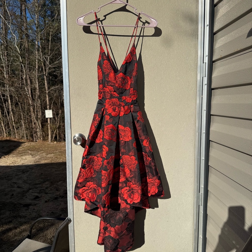 Elegant Red and Black Floral Dress